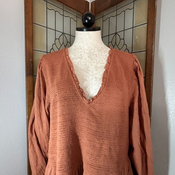 Old Navy Fit & Flare Midi Dress Smocked Clip-Dot Warm Hickory Plus Size XXL - Picture 5 of 15